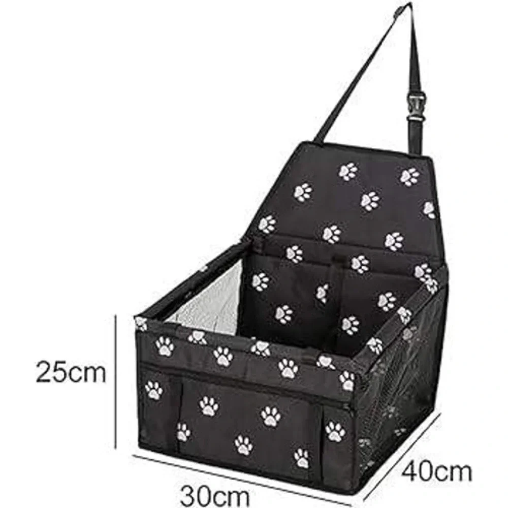 Black Paw Print Pet Car Booster Seat Small Dog Cat Travel Carrier Mesh Sides